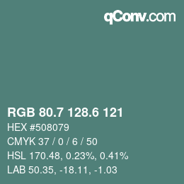 カラーコード: RGB 80.7 128.6 121 | qconv.com