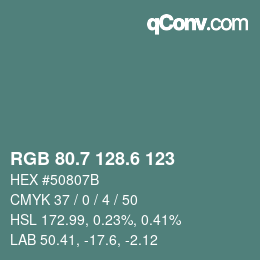 カラーコード: RGB 80.7 128.6 123 | qconv.com