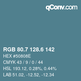 カラーコード: RGB 80.7 128.6 142 | qconv.com
