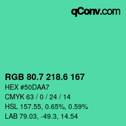 カラーコード: RGB 80.7 218.6 167 | qconv.com