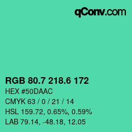 カラーコード: RGB 80.7 218.6 172 | qconv.com