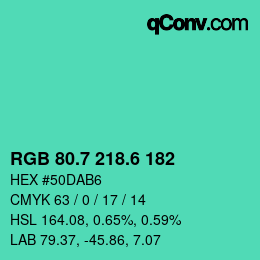 カラーコード: RGB 80.7 218.6 182 | qconv.com