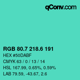 カラーコード: RGB 80.7 218.6 191 | qconv.com