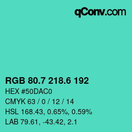 カラーコード: RGB 80.7 218.6 192 | qconv.com