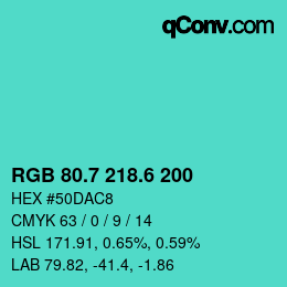 カラーコード: RGB 80.7 218.6 200 | qconv.com