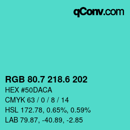 カラーコード: RGB 80.7 218.6 202 | qconv.com