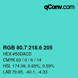 カラーコード: RGB 80.7 218.6 205 | qconv.com