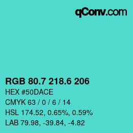 カラーコード: RGB 80.7 218.6 206 | qconv.com