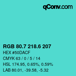 カラーコード: RGB 80.7 218.6 207 | qconv.com