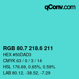 カラーコード: RGB 80.7 218.6 211 | qconv.com