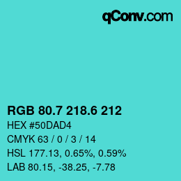 カラーコード: RGB 80.7 218.6 212 | qconv.com