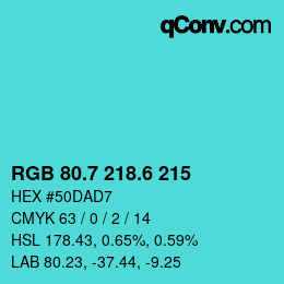 カラーコード: RGB 80.7 218.6 215 | qconv.com