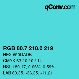 カラーコード: RGB 80.7 218.6 219 | qconv.com