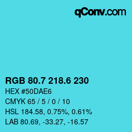 カラーコード: RGB 80.7 218.6 230 | qconv.com