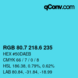 カラーコード: RGB 80.7 218.6 235 | qconv.com