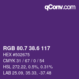 カラーコード: RGB 80.7 38.6 117 | qconv.com