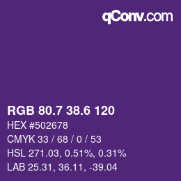 カラーコード: RGB 80.7 38.6 120 | qconv.com