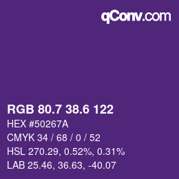 カラーコード: RGB 80.7 38.6 122 | qconv.com
