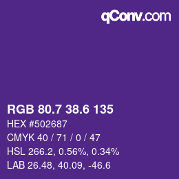 カラーコード: RGB 80.7 38.6 135 | qconv.com
