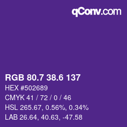 カラーコード: RGB 80.7 38.6 137 | qconv.com