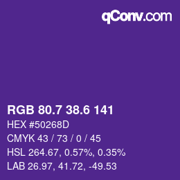 カラーコード: RGB 80.7 38.6 141 | qconv.com