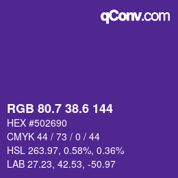 カラーコード: RGB 80.7 38.6 144 | qconv.com