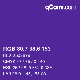 カラーコード: RGB 80.7 38.6 153 | qconv.com