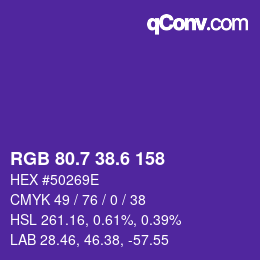 カラーコード: RGB 80.7 38.6 158 | qconv.com