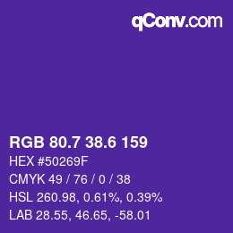 カラーコード: RGB 80.7 38.6 159 | qconv.com