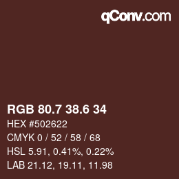 カラーコード: RGB 80.7 38.6 34 | qconv.com