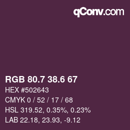 カラーコード: RGB 80.7 38.6 67 | qconv.com