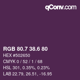 カラーコード: RGB 80.7 38.6 80 | qconv.com