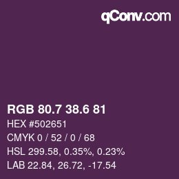 カラーコード: RGB 80.7 38.6 81 | qconv.com