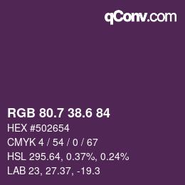 カラーコード: RGB 80.7 38.6 84 | qconv.com
