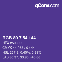 カラーコード: RGB 80.7 54 144 | qconv.com