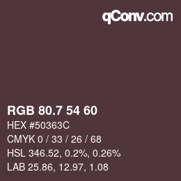 カラーコード: RGB 80.7 54 60 | qconv.com
