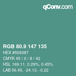 カラーコード: RGB 80.9 147 135 | qconv.com