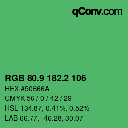 カラーコード: RGB 80.9 182.2 106 | qconv.com