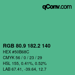 カラーコード: RGB 80.9 182.2 140 | qconv.com