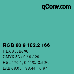 カラーコード: RGB 80.9 182.2 166 | qconv.com