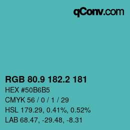 カラーコード: RGB 80.9 182.2 181 | qconv.com