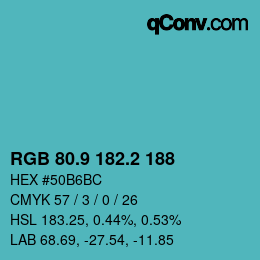 Color code: RGB 80.9 182.2 188 | qconv.com