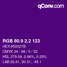 カラーコード: RGB 80.9 2.2 123 | qconv.com