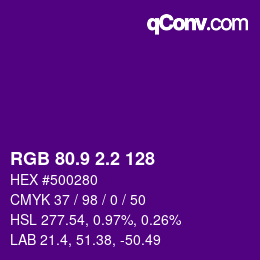 カラーコード: RGB 80.9 2.2 128 | qconv.com