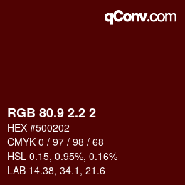 Color code: RGB 80.9 2.2 2 | qconv.com