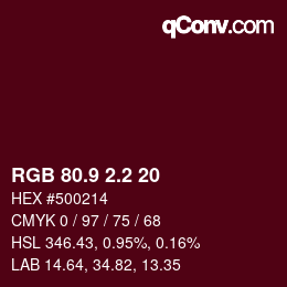 Color code: RGB 80.9 2.2 20 | qconv.com