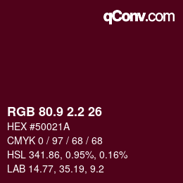 Color code: RGB 80.9 2.2 26 | qconv.com