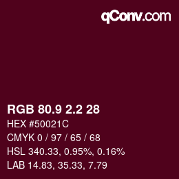 カラーコード: RGB 80.9 2.2 28 | qconv.com