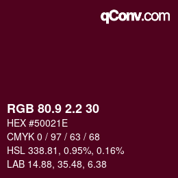 Color code: RGB 80.9 2.2 30 | qconv.com