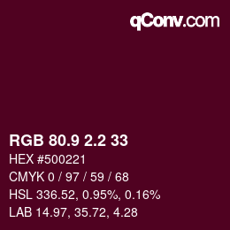 カラーコード: RGB 80.9 2.2 33 | qconv.com